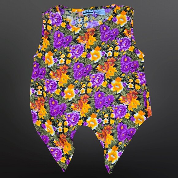 Vintage 80s Sleeveless Blouse Shorts Set Size M Bright Floral Waist tie Pockets - Picture 3 of 7